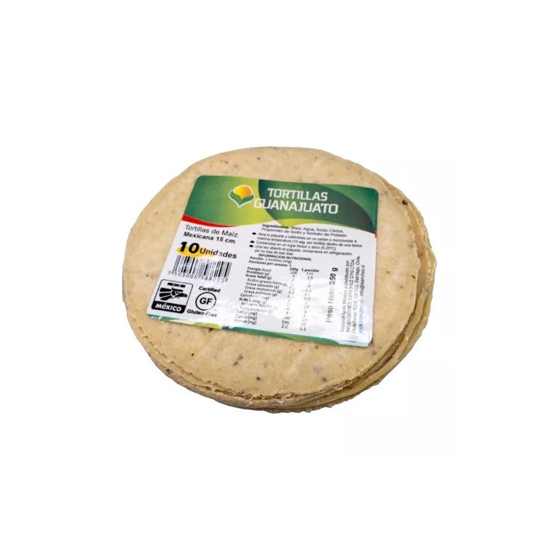 Majs tortillas, Glutenfria 15cm, 10st, 250gr. Tillverkade i Mexico.