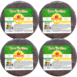 Majs tortillas 4.pack, Glutenfria 15cm 4 x 10st, 1000gr. Tillverkade i Mexico.